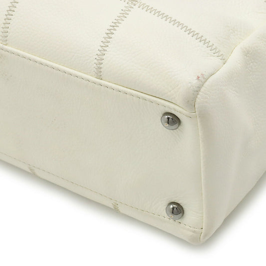 Luxury Chanel Chocolate Bar Coco Mark Handbag Boston Leather Ivory White