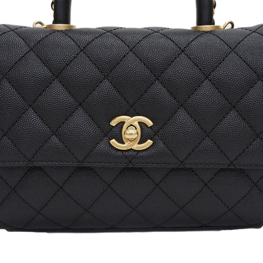 Luxury Chanel Coco Handle Handbag Black A92990 Caviar Skin Women's