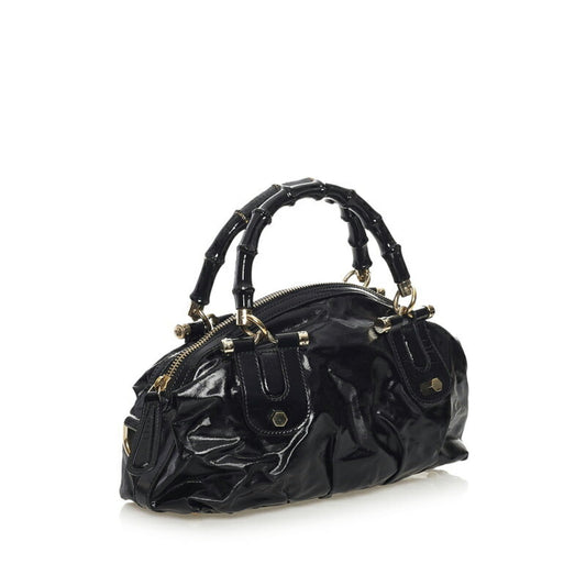 Luxury Gucci Bamboo Handbag Shoulder Bag 2way 189869 Black PVC Leather Ladies