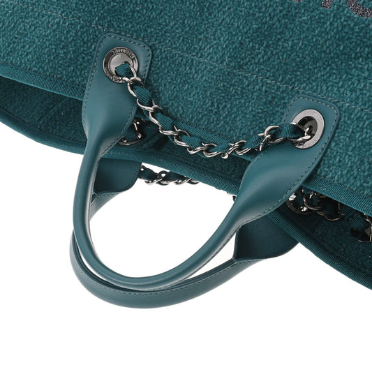 Luxury Chanel Deauville GM Blue Green Ladies Straw Leather Bag