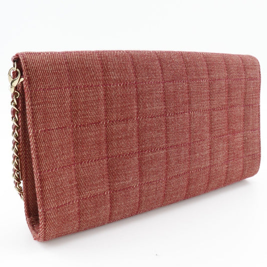 Luxury Chanel chain shoulder chocolate bar line cotton canvas red ladies bag