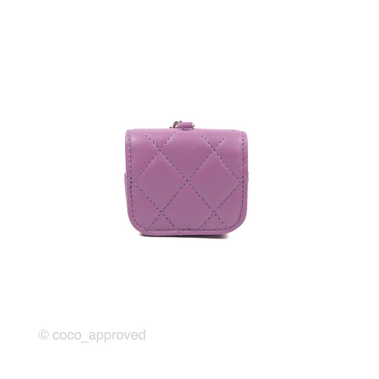 Chanel Quilted Airpods Pro Case with Removable Chain Purple Lambskin Silver Hardware