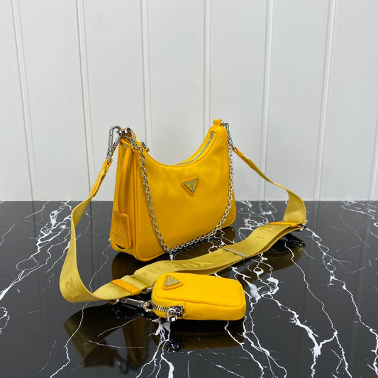Luxury PradaHOBO 22 BAG IN AMBER YELLOW RE-NYLON