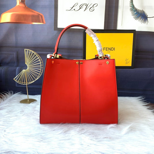 Luxury FendiPeekaboo X-lite medium 30cm Bag red lambskin gold hardware