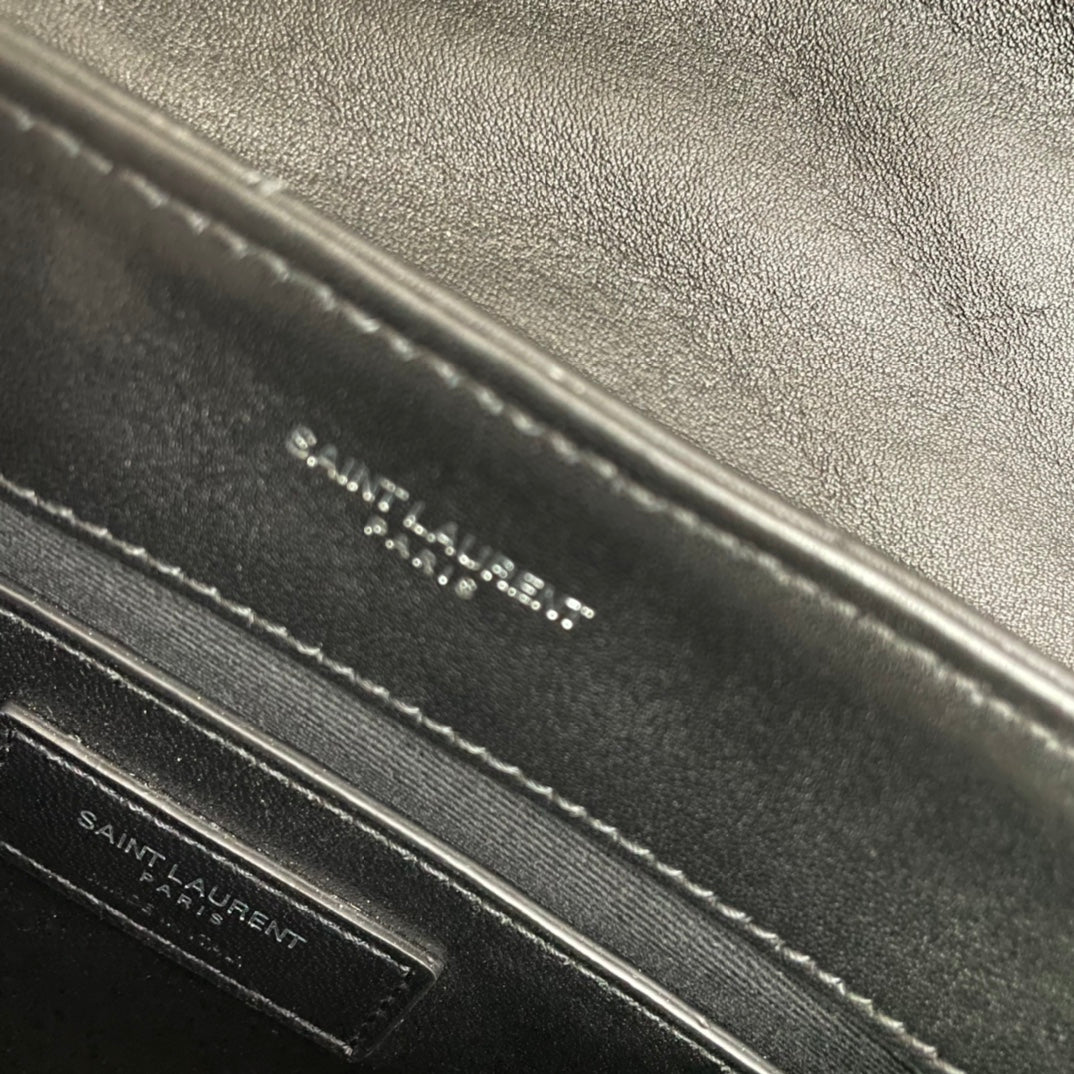 Luxury Saint Laurent LOULOU SMALL 25 IN BLACK LAMBSKIN SILVER HARDWARE