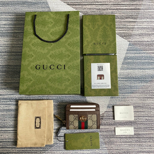 Luxury Gucci OPHIDIA GG 11 WALLET IN BEIGE AND EBONY CANVAS