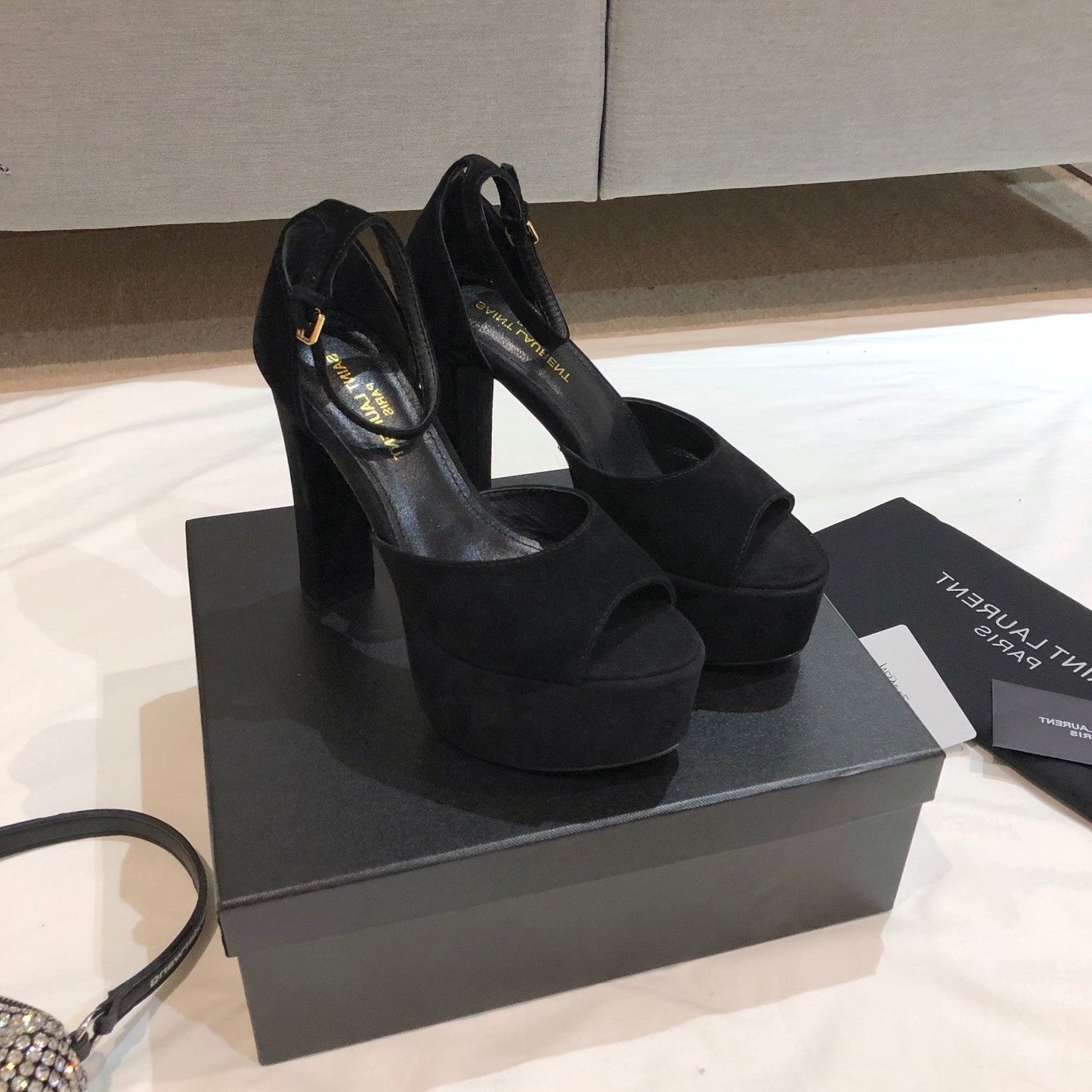 Luxury Saint Laurent SL JODIE 135 PLATFORM SANDALS BLACK SUEDE