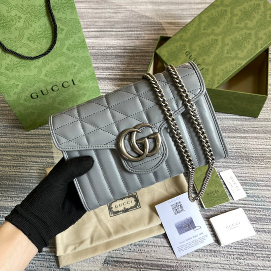 Luxury Gucci GG MARMONT MINI 20 SHOULDER BAG IN GREY CALFSKIN