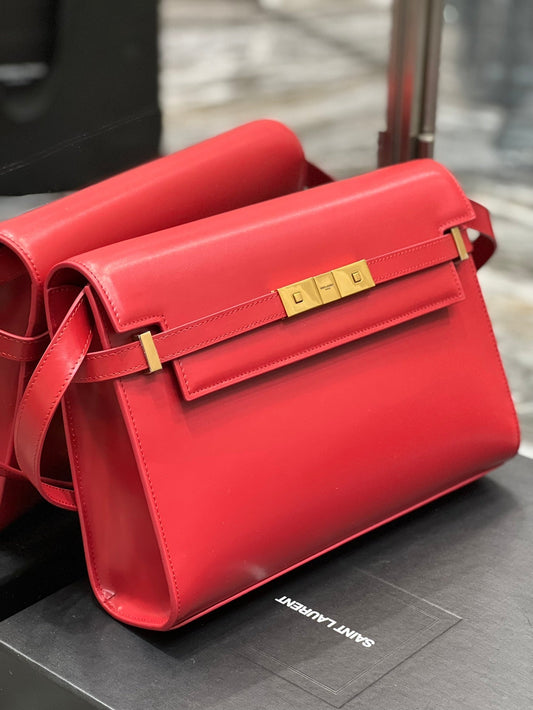 Luxury Saint Laurent MAHATTAN IN BOX 29 RED CALFSKIN GOLD HARDWARE