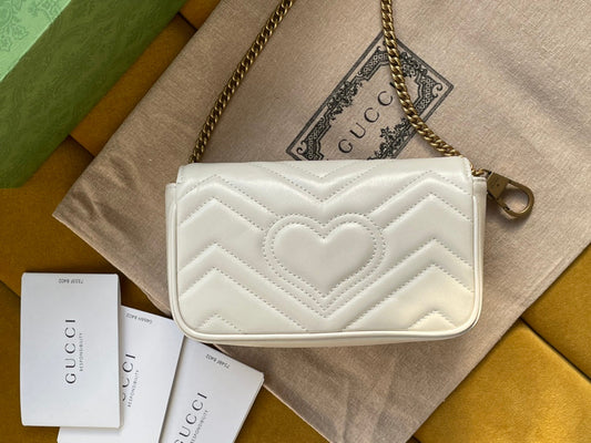 Luxury Gucci GG MARMONT MINI 16 BAG IN WHITE CALFSKIN