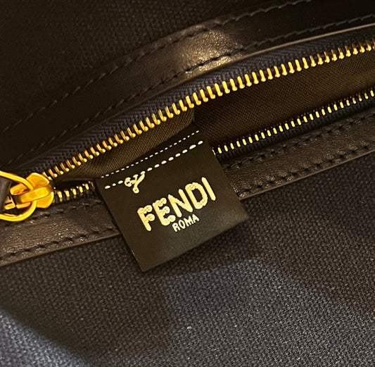 Luxury FendiBAGUETTE WITH FF MOTIF 27 IN NAVY BLUE JACQUARD FABRIC GOLD HARDWARE