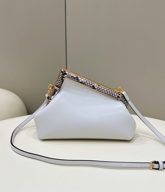 Luxury FendiLuxury FendiFIRST SMALL 26 WHITE LEATHER BAG WITH EXOTIC DETAILS
