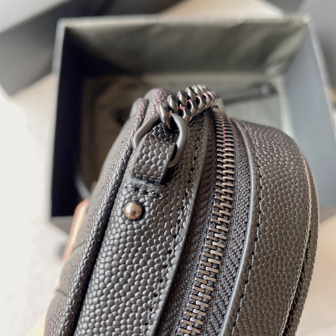 Luxury Saint Laurent LOU MINI CAMERA BAG 19 IN BLACK CAVIAR PATTERN CALFSKIN BLACK HARDWARE