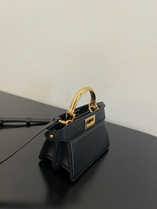 Luxury FendiLuxury FendiPEEKABOO ISEEU MICRO 12 BAG IN BLACK CALFSKIN WITH GOLD HARDWARE