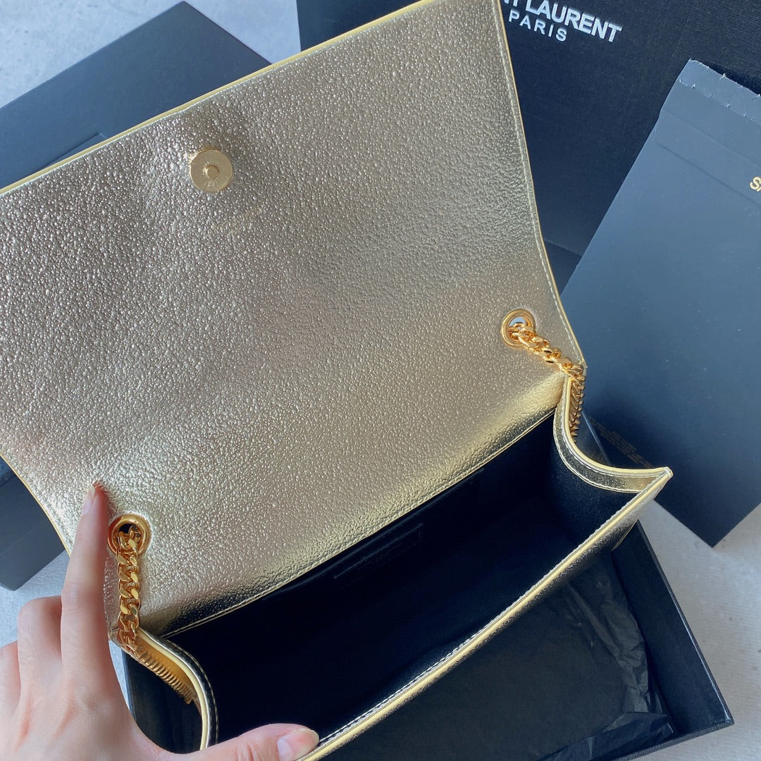 Luxury Saint Laurent kate medium 24cm gold metalic calfskin gold hardware