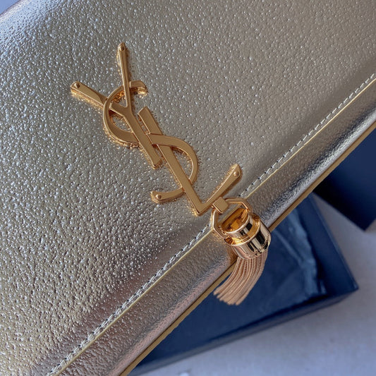 Luxury Saint Laurent kate medium 24cm gold metalic calfskin gold hardware
