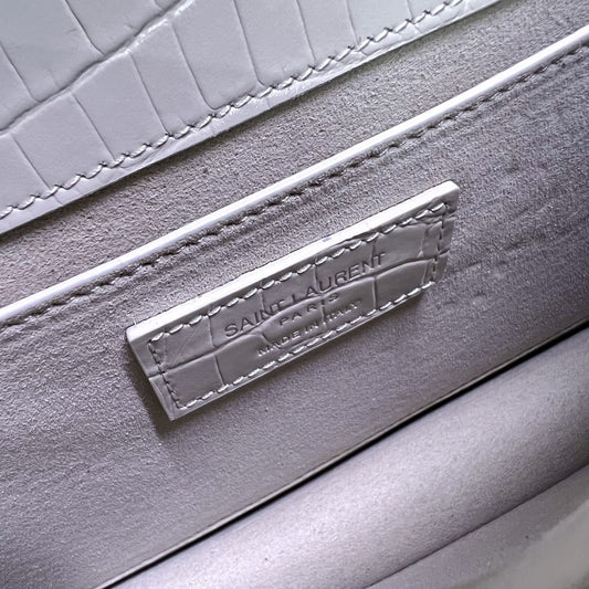 Luxury Saint Laurent SUNSET MEDIUM 22 IN WHITE CROCODILE PATTERN CALFSKIN SILVER HARDWARE