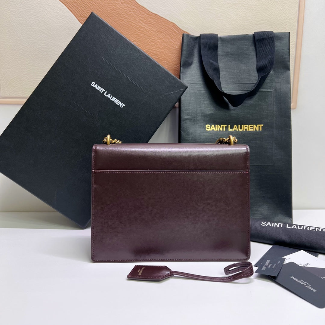 Luxury Saint Laurent SUNSET MEDIUM 22 IN MAROON CALFSKIN GOLD HARDWARE