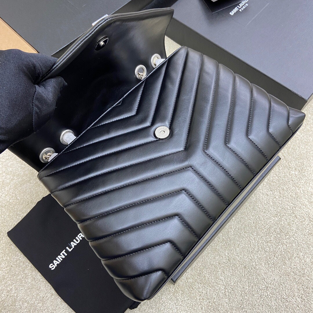 Luxury Saint Laurent LOULOU MEDIUM 32 BLACK QUILTED LEATHER SILVER HARDWARE