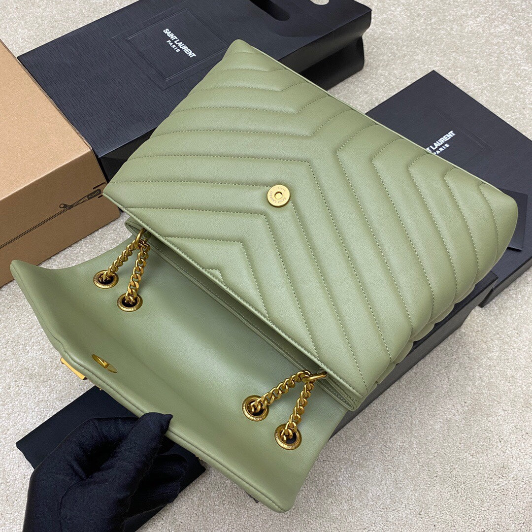 Luxury Saint Laurent LOULOU MEDIUM 32 KHAKI GREEN QUILTED LEATHER GOLD HARDWARE