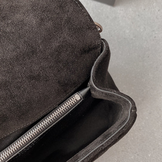 Luxury Saint Laurent COLLEGE TASSEL 24 IN BLACK SUEDE SILVER HARDWARE