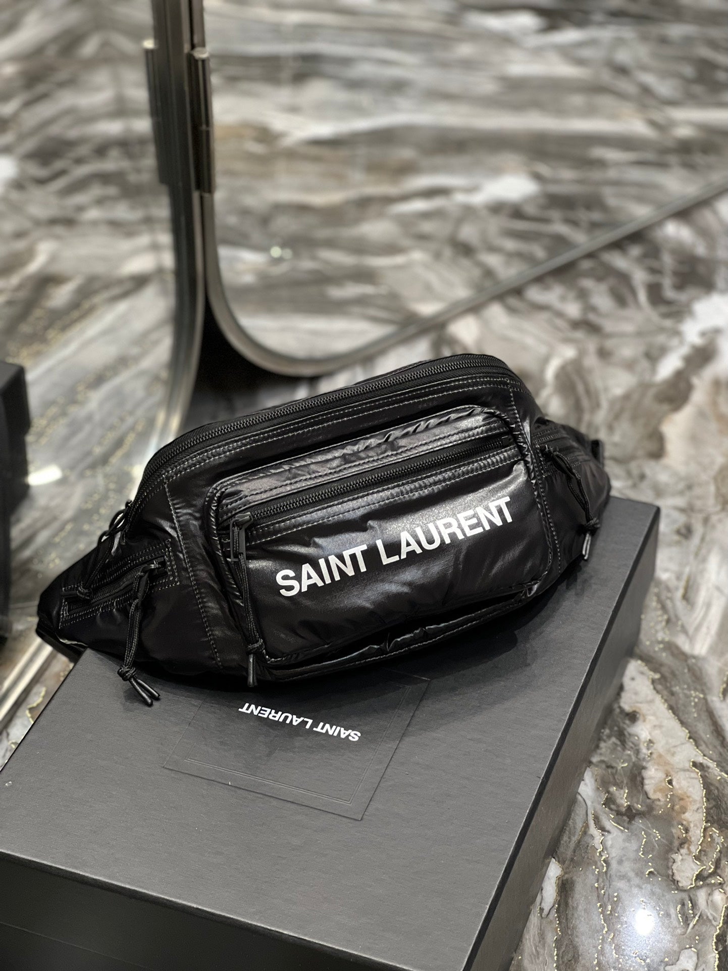 Luxury Saint Laurent CROSSBODY BAG 24 IN BLACK POLISHED NYLON