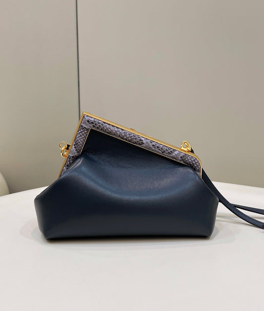 Luxury FendiLuxury FendiFIRST SMALL 26 BLACK LEATHER BAG WITH EXOTIC DETAILS