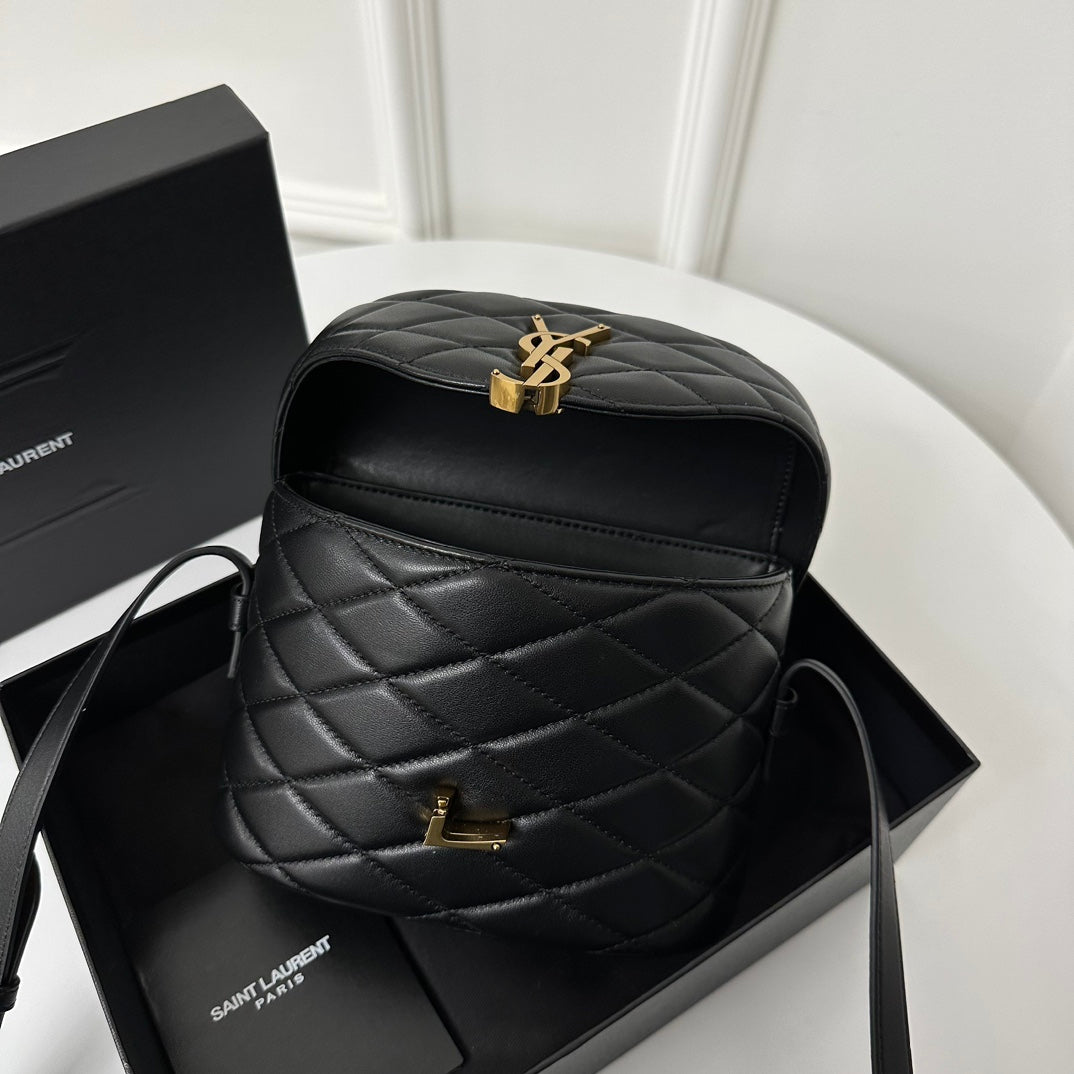 Luxury Saint Laurent SL June Box Bag In Quilted Black Lambskin Ghw