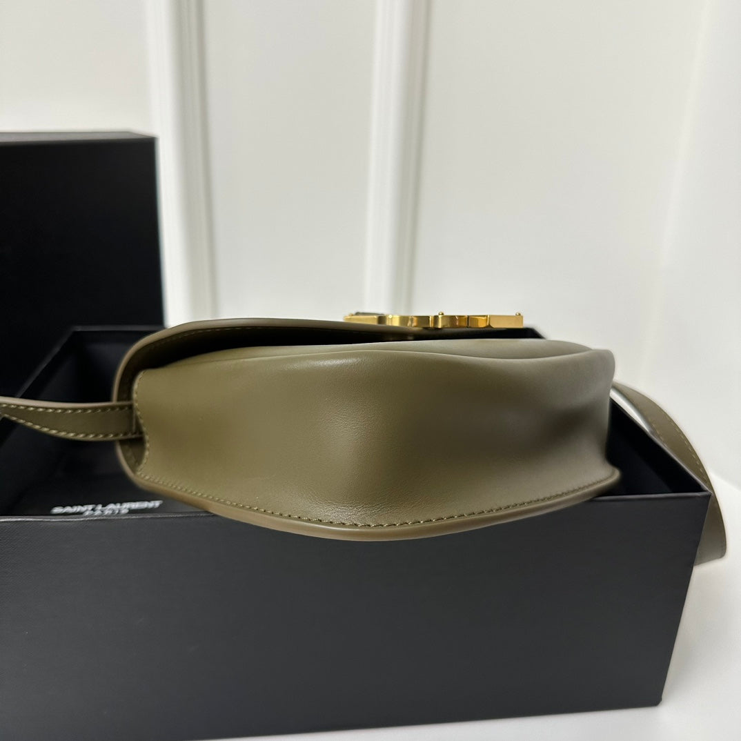 Luxury Saint Laurent SL Kaia Small Satchel in green smooth leather