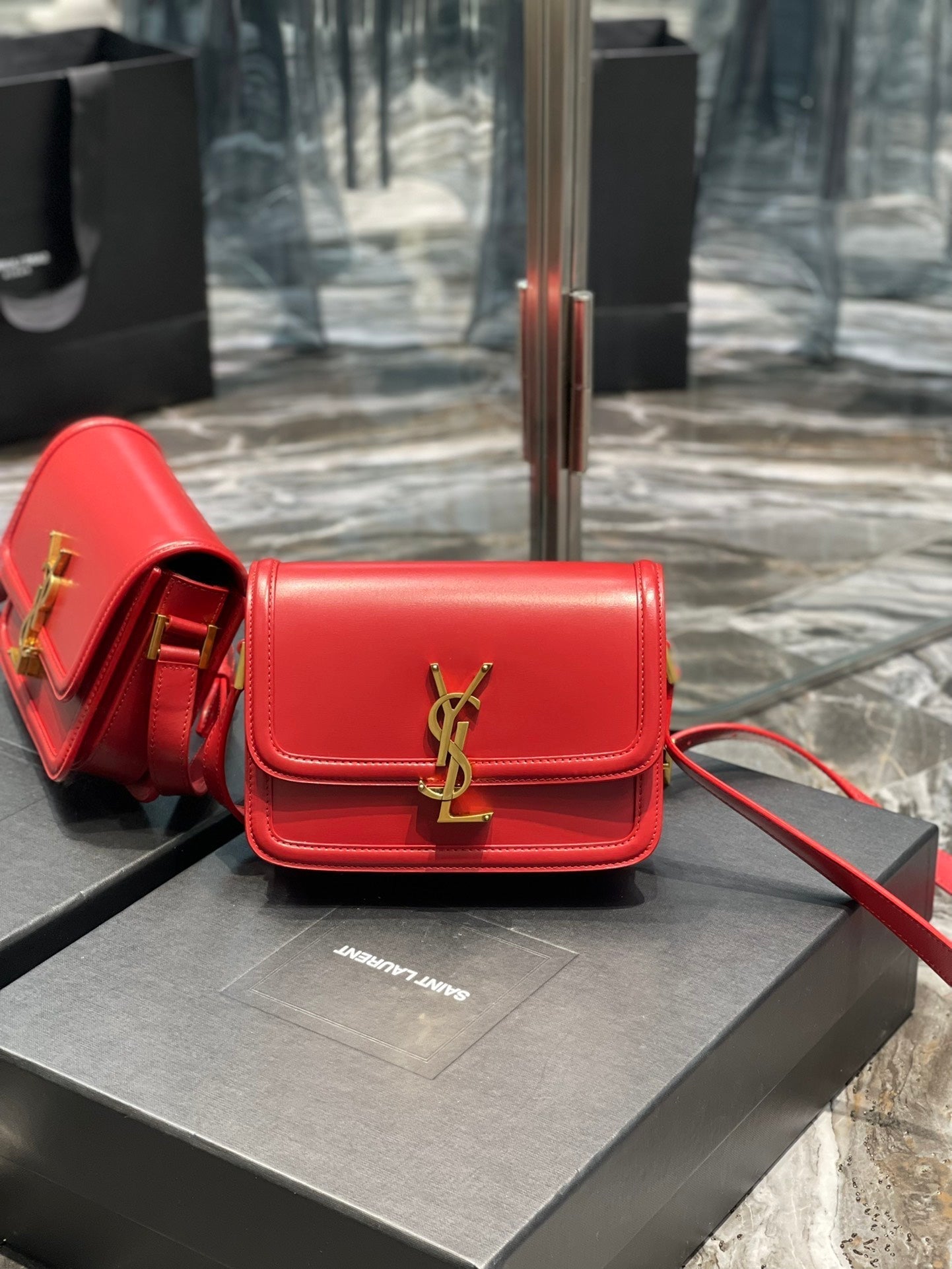Luxury Saint Laurent SOLFERINO SMALL 19 RED CALFSKIN GOLD HARDWARE