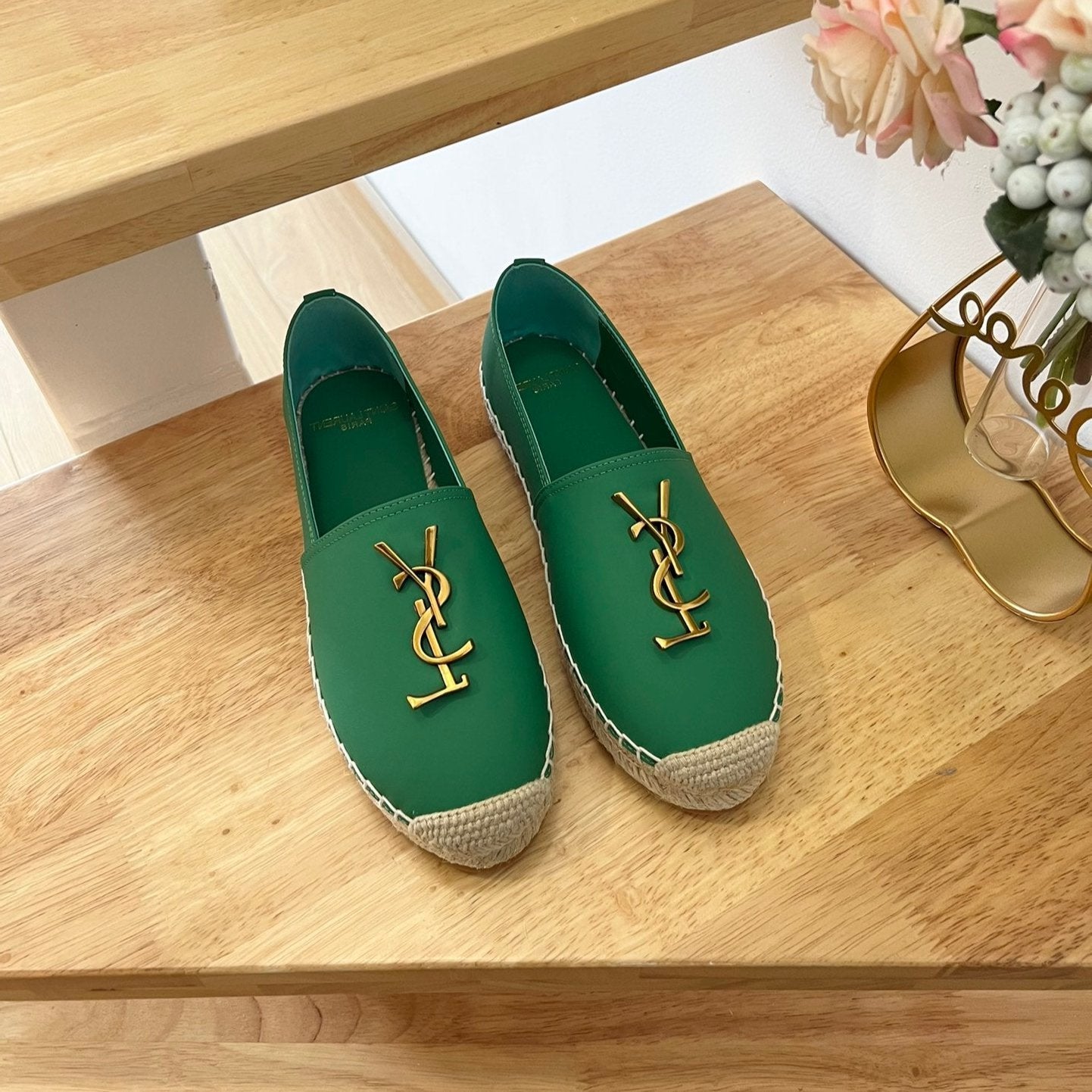 Luxury Saint Laurent SL YVES LOGO SLIP ON DARK GREEN CALFSKIN
