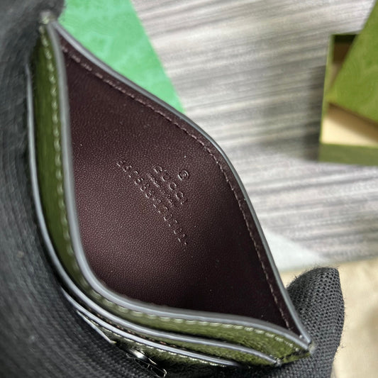 Luxury Gucci MARMONT CARD HOLDER 11 IN ARMY GREEN LAMBSKIN