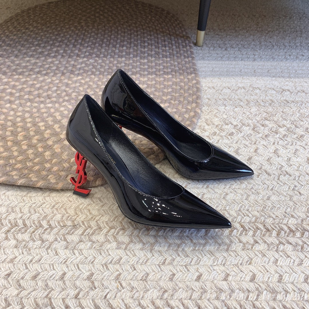 Luxury Saint Laurent OPYUM RED HEEL PUMPS IN BLACK GLOSSY CALFSKIN