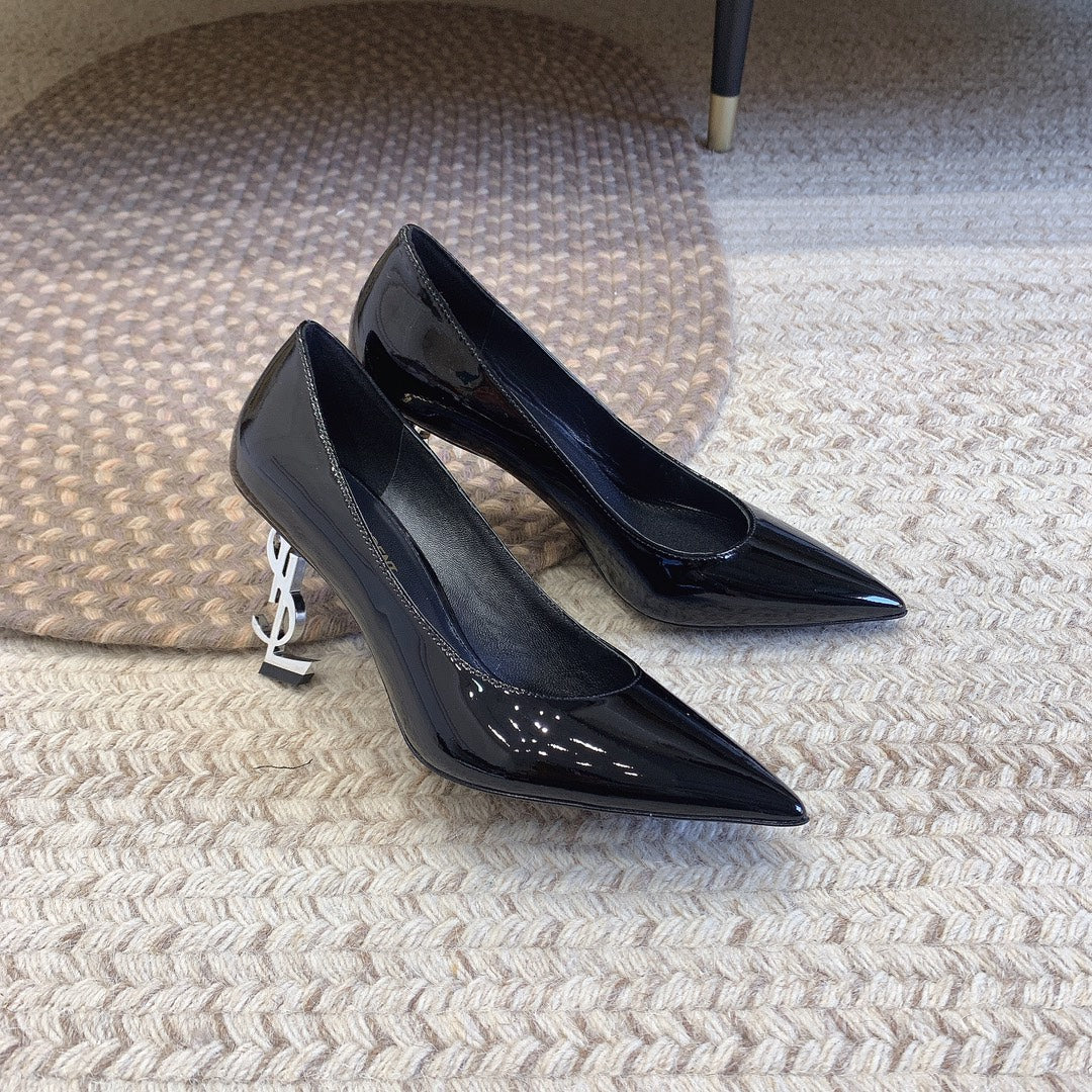 Luxury Saint Laurent OPYUM SILVER HEEL PUMPS IN BLACK GLOSSY CALFSKIN