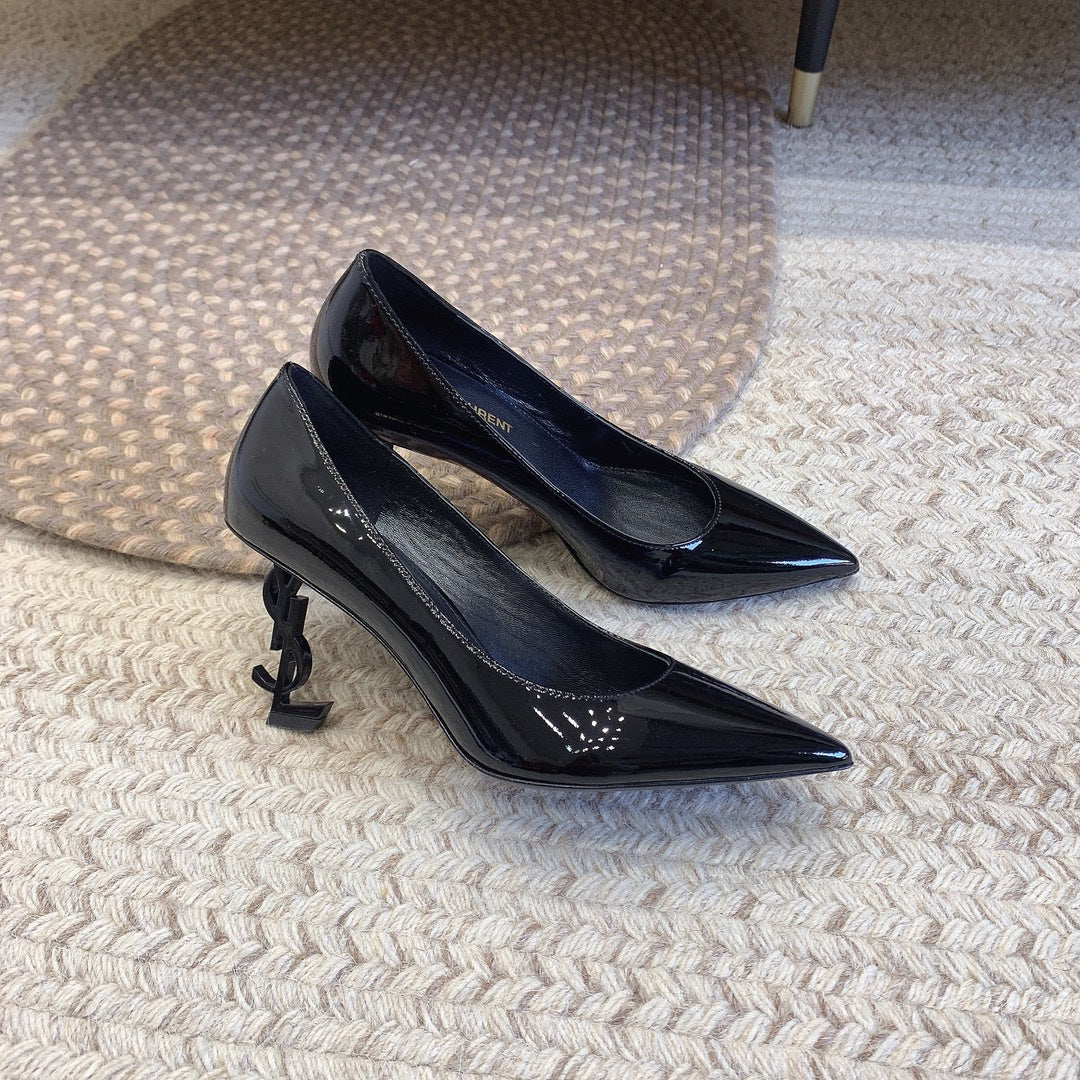 Luxury Saint Laurent OPYUM BLACK HEEL PUMPS IN BLACK GLOSSY CALFSKIN