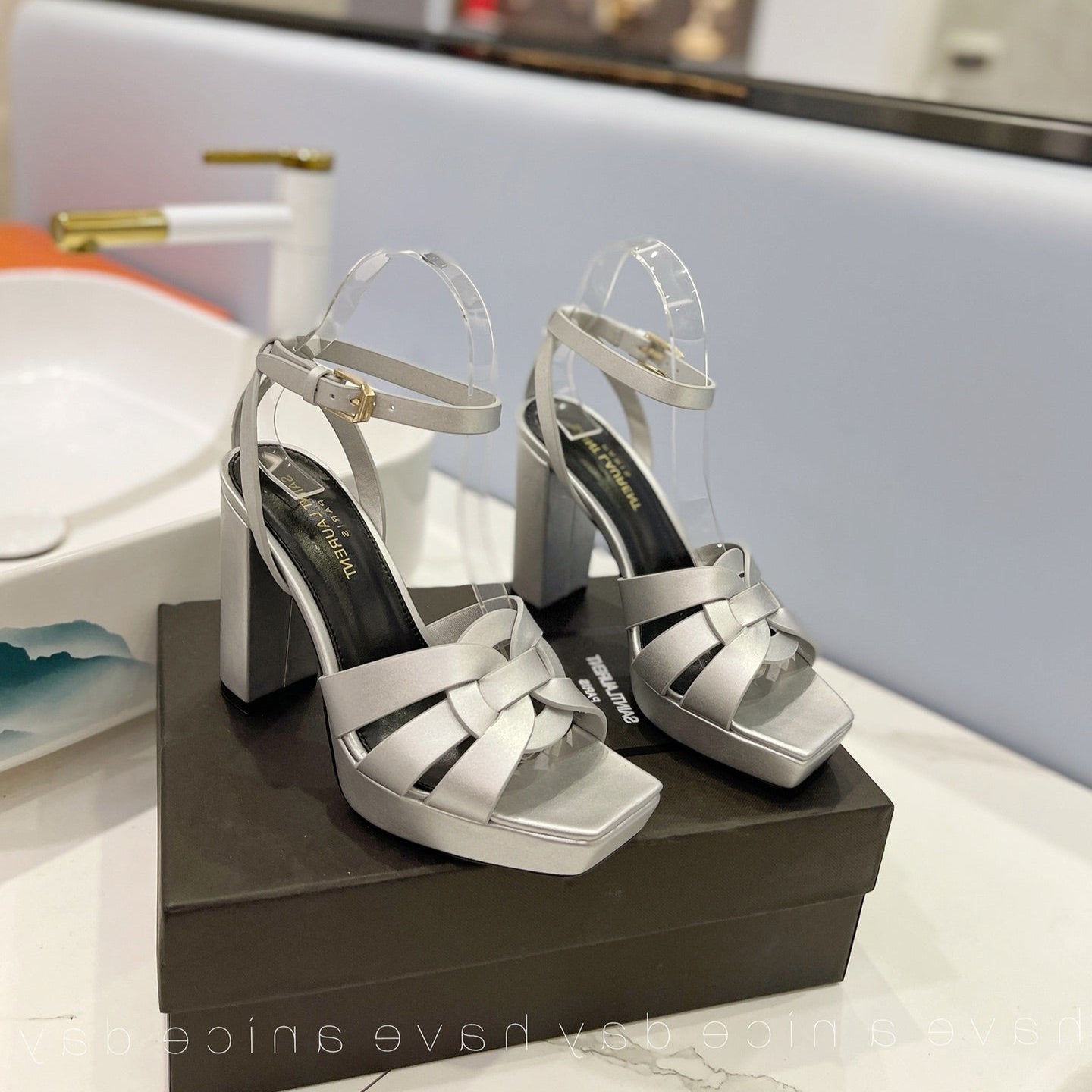 Luxury Saint Laurent SL TRIBUTE FLATFORM SANDALS SILVER CALFSKIN