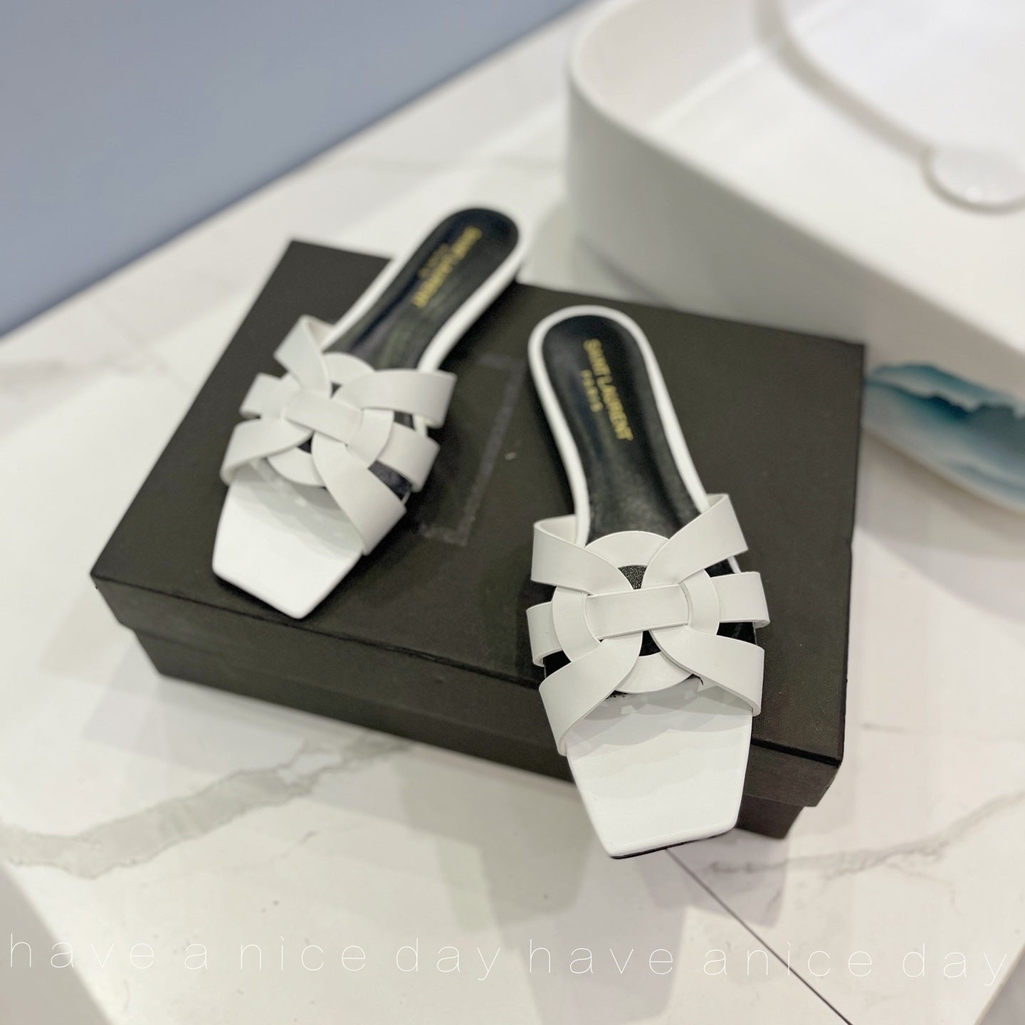 Luxury Saint Laurent SL TRIBUTE SLIPPERS WHITE CALFSKIN