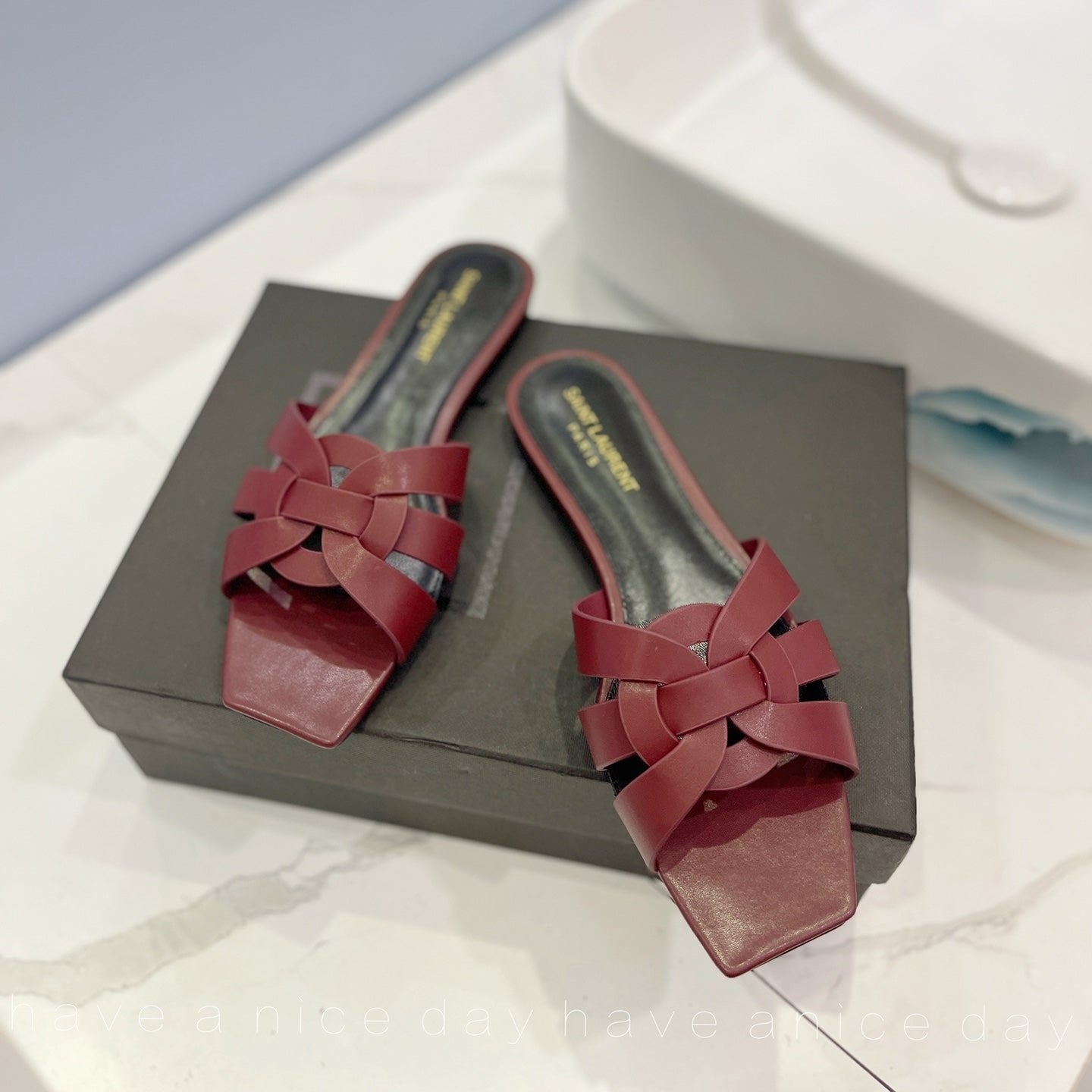 Luxury Saint Laurent SL TRIBUTE SLIPPERS BERRY CALFSKIN