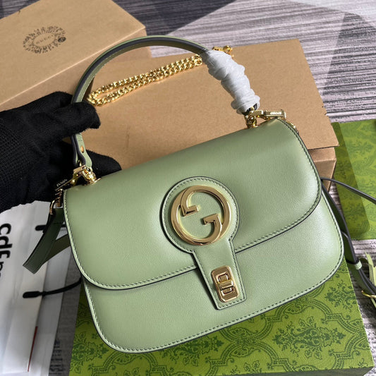 Luxury Gucci BLONDIE 23 TOP-HANDLE BAG LIGHT GREEN CALFSKIN