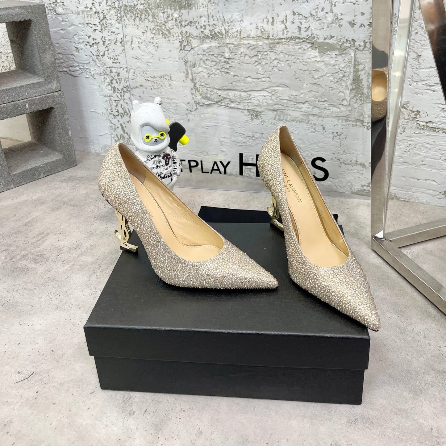 Luxury Saint Laurent SL OPYUM BASIC HIGH HEEL GOLD CRYSTAL SATIN