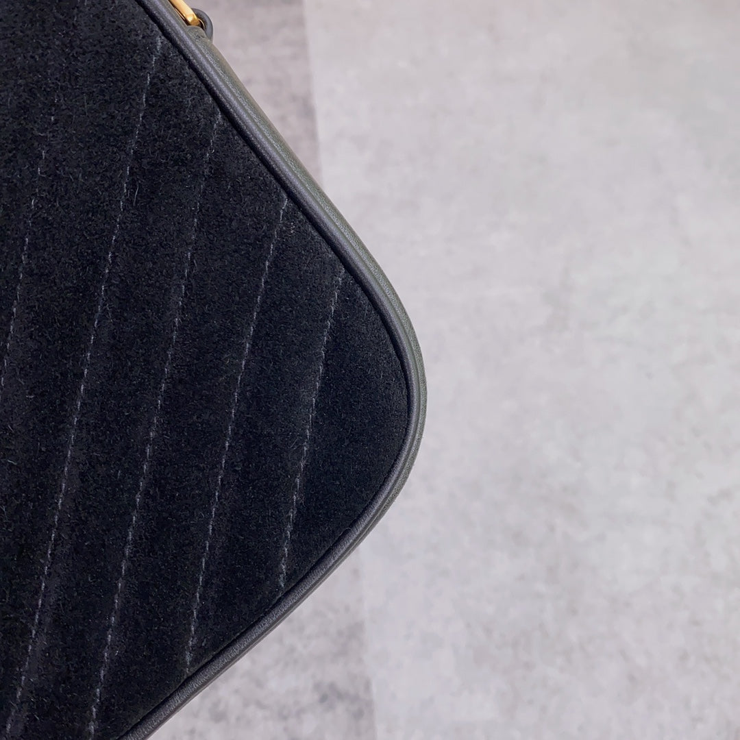 Luxury Saint Laurent LOU CAMERA BAG 23 IN BLACK SUEDE AND CALFSKIN TRIM