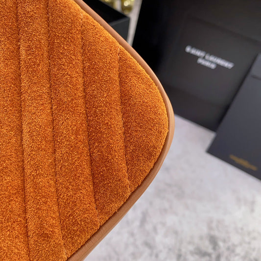 Luxury Saint Laurent LOU CAMERA BAG 23 IN SPANISH ORANGE SUEDE AND BROWN CALFSKIN TRIM