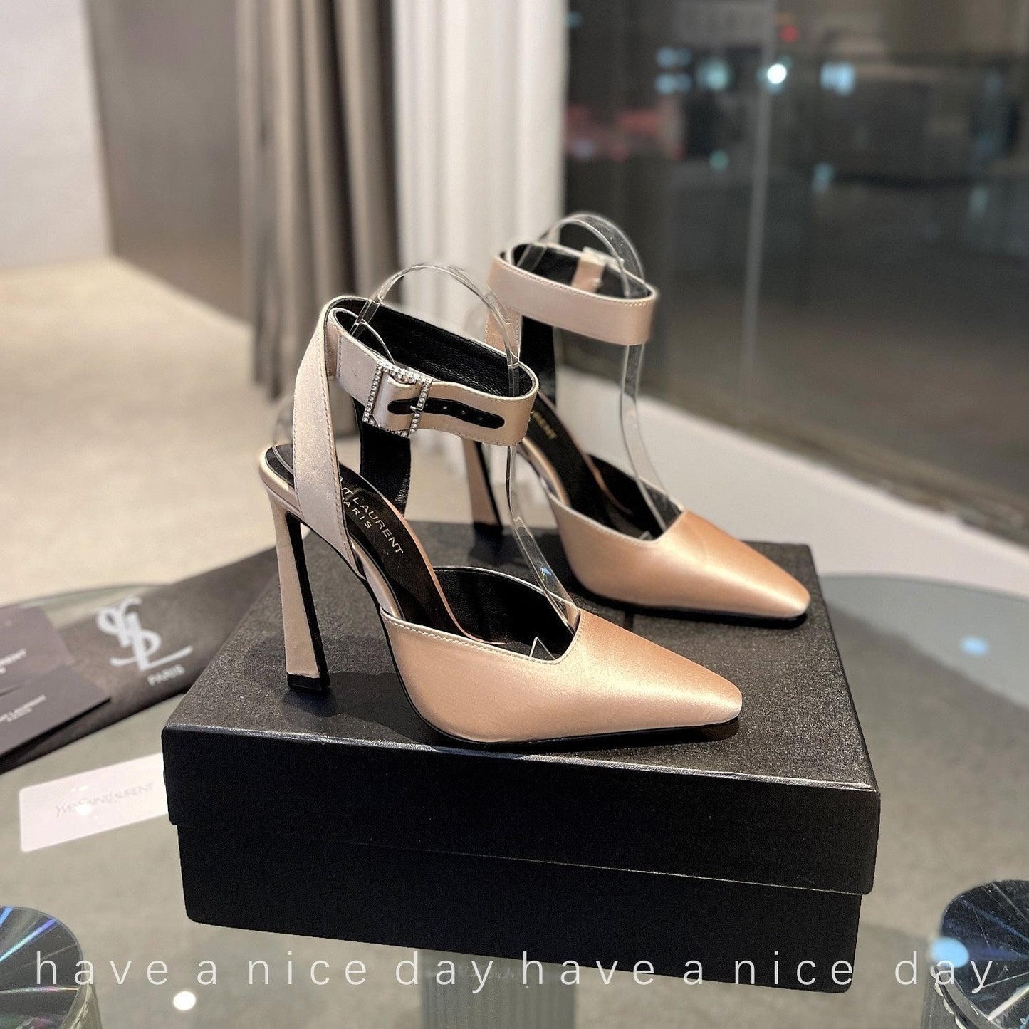 Luxury Saint Laurent SL FANNY SLINGBACK PUMPS CHAMPAGNE SATIN