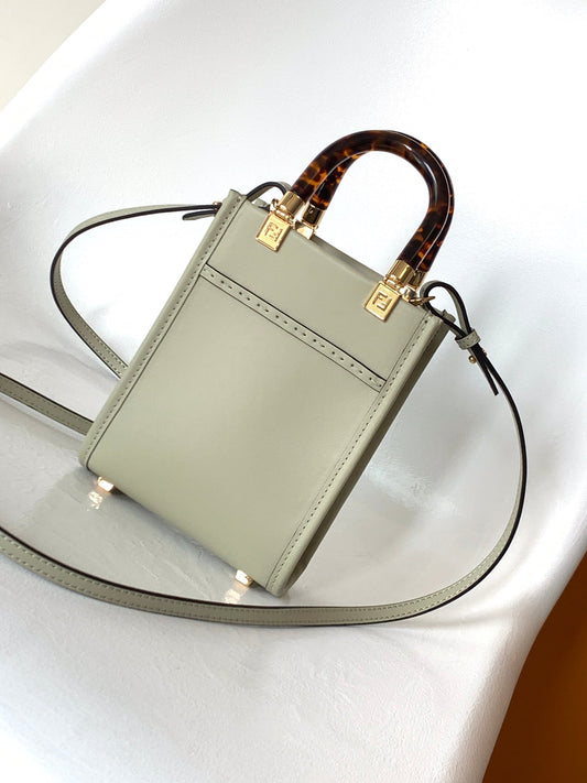 Luxury FendiFend Mini Sunshine Shopper Bag 18 Light Grey Leather