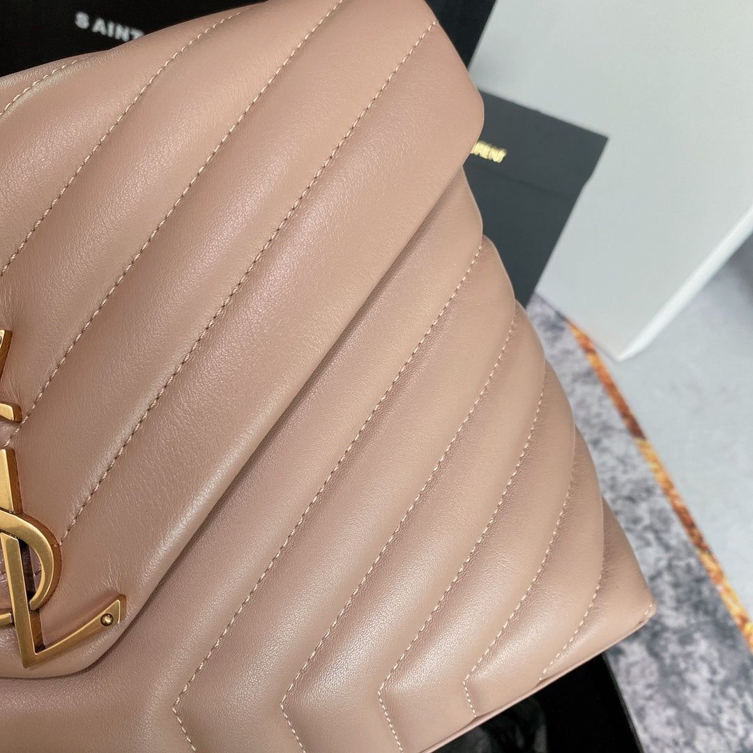 Luxury Saint Laurent LOULOU MEDIUM 32 DARK BEIGE QUILTED LEATHER GOLD HARDWARE