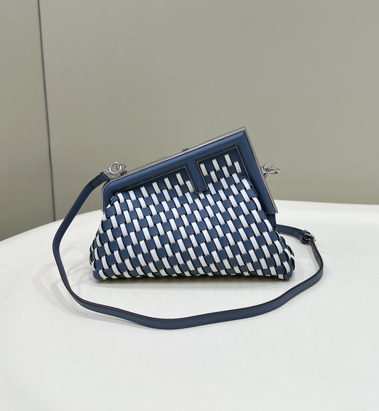 Luxury FendiLuxury Fendi26 FIRST SMALL IN MIDNIGHT BLUE MIX WHITE CALFSKIN SILVER HARDWARE