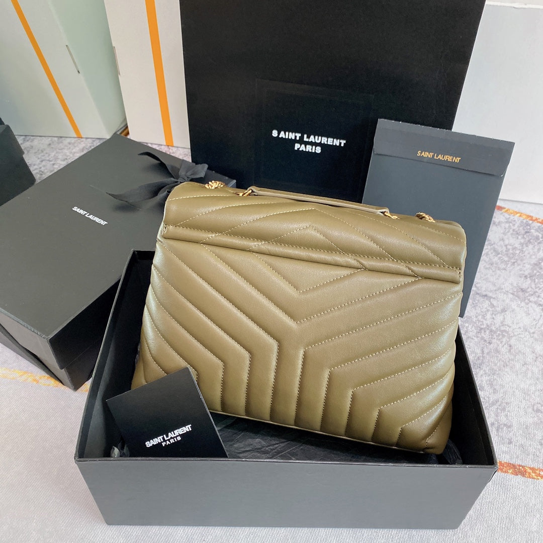 Luxury Saint Laurent LOULOU MEDIUM 32 OLIVE QUILTED LEATHER