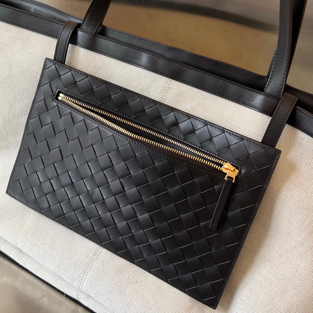 Luxury Bottega Veneta FLIP FLAP 38 IN WHITE CANVAS AND BLACK CALSKIN