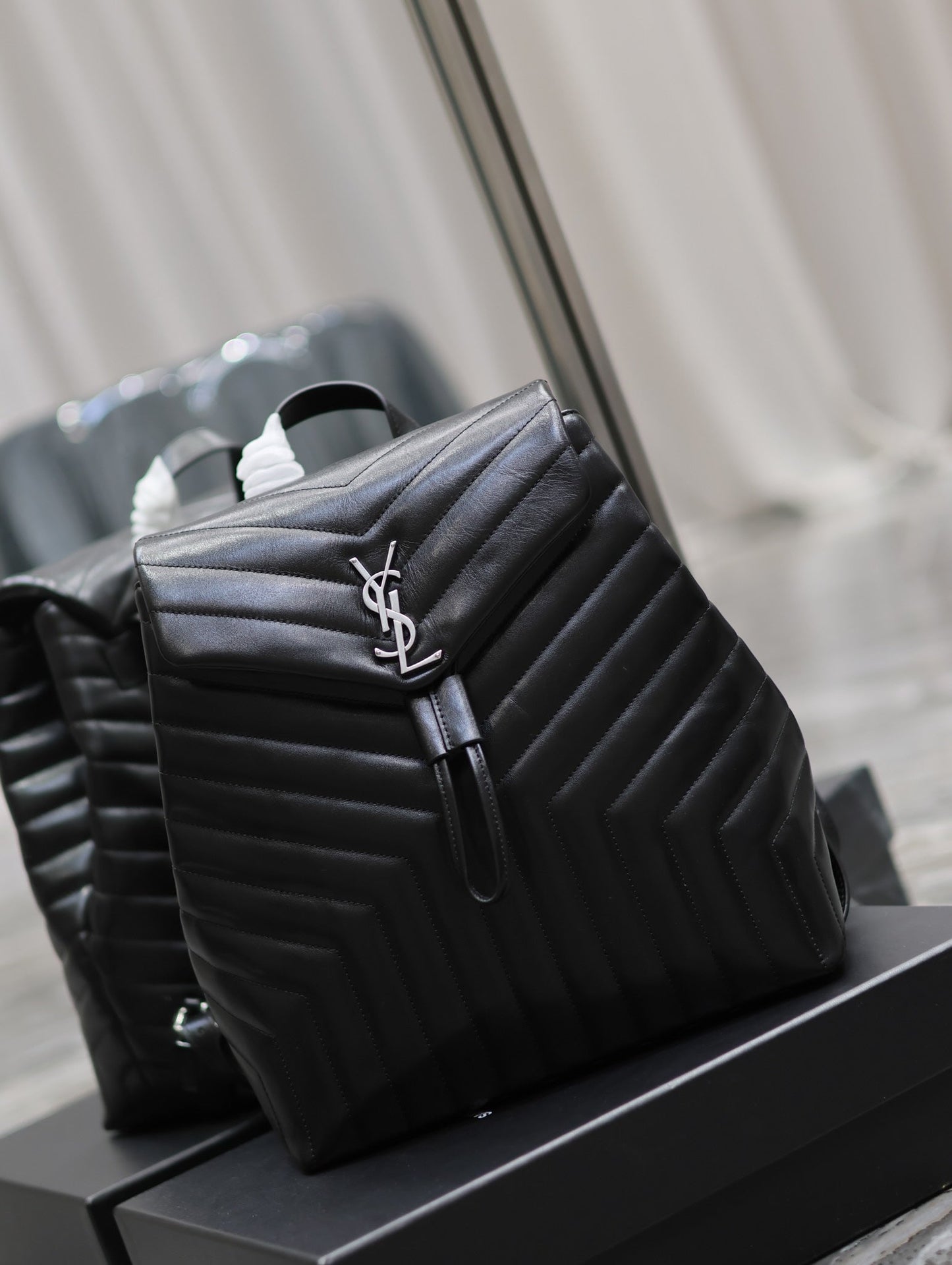 Luxury Saint Laurent LOU BACKPACK 33 IN BLACK QUILTED CALFSKIN SILVER HARDWARE
