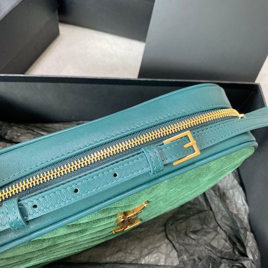 Luxury Saint Laurent LOU CAMERA BAG 23 IN GREENISH SUEDE AND CALFSKIN TRIM